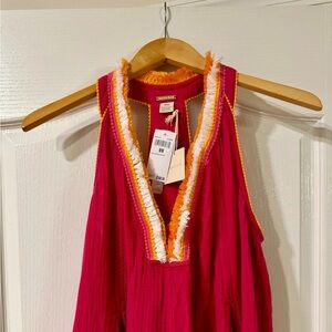 NWT Magaschoni raspberry orange Fringe T-Back Dress